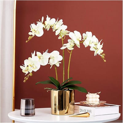 Kunstorchidee met Pot - Nepbloemen Phalaenopsis - Woonkamer Decoratie - Zijde Real Touch - 3 Stuks - B