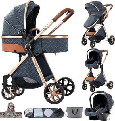 3-in-1 Kinderwagen Reissysteem: Buggy met Omkeerbare Duwstang en Lichtgewicht Frame