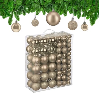 kerstballen set van 138 - plastic - Ø 3, 4, 6 cm - onbreekbaar - champagne