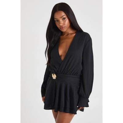 boohoo Dames Getextureerde shirtjurk met gouden rand en verlaagde zoom | Black | Maat: 8