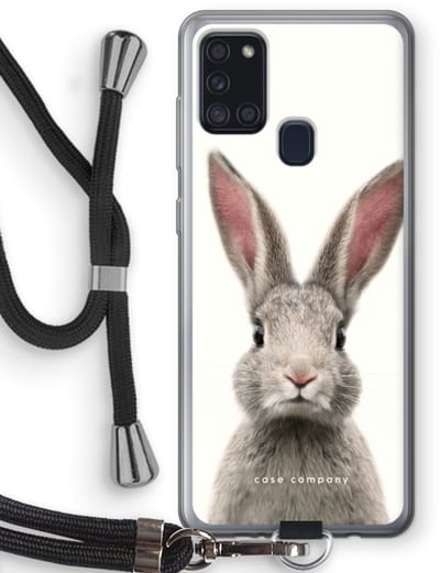 Case Company® - Hoesje met koord geschikt voor Samsung Galaxy A21s hoesje met Koord - Daisy - Telefoonhoesje met Zwart Koord - Bescherming aan alle Kanten en Over de Schermrand