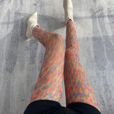 Chaussettes Filet de Pêche Arc-en-ciel, Collants Taille Haute Mode, Bas Colorés, Bas de Soirée Couleur Dégradée One Size brown