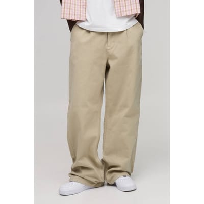 Plus Wide Fit Broek met Half & Half Tailleband van gewassen twill | Taupe | Size 4XL