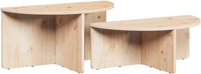 Set van 2 Rustieke Salontafels Rond Natuurlijk Massief Grenenhout