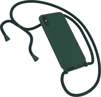HB Hoesje Geschikt voor Apple iPhone X/XS - Groen - Siliconen Back Cover met Koord - Telefoonhoesje met Koord - Crossbody Lanyard Cord Case