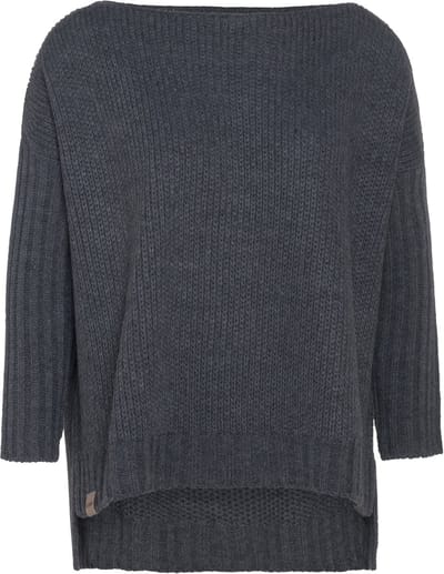 Knit Factory Kylie Gebreide Dames Trui - Trui dames winter - Pullover dames - lange mouw - Wintertrui - Damestrui - Boothals - Antraciet - Groen - 36/44