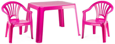 Plasticforte Tuinstoelen en tafel set voor kinderen - kunststof - roze - met 2x stoelen - buiten/binnen