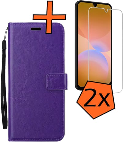 Hoes - Met 2x Screenprotector - Geschikt voor Samsung Galaxy A26 - Luxe Pasjeshouder - Bookcase Portemonee - Flip Case - Kunstleer Book Case - Flipcase Hoes - Book Cover - Walletcase - PortemonneeHoes - Paars