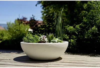 EDA Bloempot / plantenpot schaal Graphit - rond - kunststof - creme wit - D59 x H21 cm