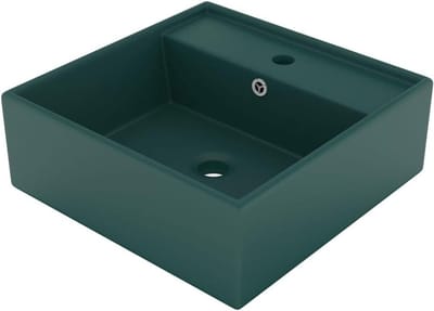 Wastafel Vierkant - Badkamer wasbak - Dagelijks gebruik - Mat keramiek - 41x41 cm - Donkergroen