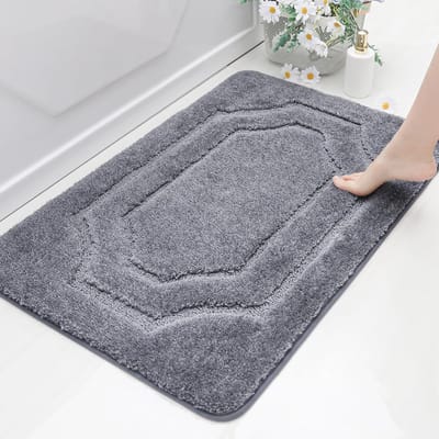 Badmat antislip zachte badmat wasbaar pluizig badkamertapijt waterabsorberende badmat voor douche, bad en toilet, grijs, 60 x 90 cm