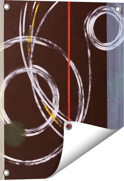 Gards Tuinposter Abstracte Cirkels met een Rode Lijn - 40x50 cm - Tuindoek - Tuindecoratie - Wanddecoratie buiten - Tuinschilderij