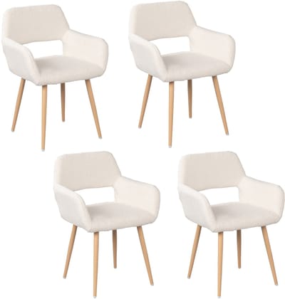 Meubles Cosy Eetkamerstoelen - Set van 4 Scandinavische met Armleuningen Bouclé stoffen zitting - Beige
