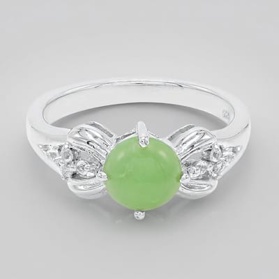 Cavill - Zilveren Ring met 0,74 ct Chrysopraas & 0,088 ct Witte Topaas - 925 Sterling Zilver - Ronde Cabochon - Elegant - Maat 17