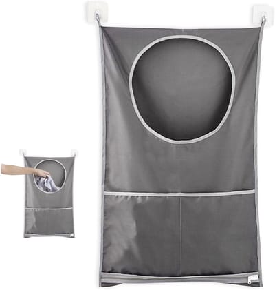Hanging Laundry Basket voor Makkelijk Ophangen, Ruimtebesparende Waszak en Organizer voor Slaapkamer en Badkamer (Donkergrijs)