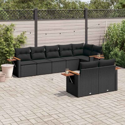 vidaXL - 8-delige - Loungeset - met - kussens - poly - rattan - zwart