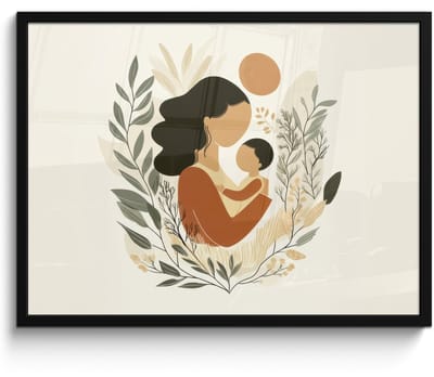 Poster in lijst - Fotolijst 70x50 cm - Posters - Illustratie - Moeder - Kind - Liefdevol - Posterlijst zwart - Decoratie - Wanddecoratie woonkamer - Muurdecoratie slaapkamer