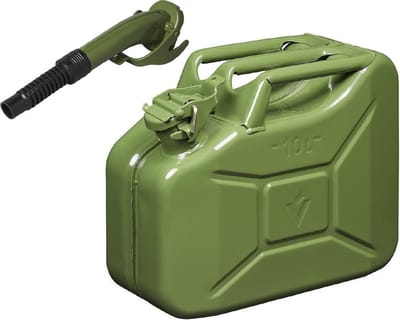 Proplus Metalen jerrycan - groen - voor brandstof - 10 liter - incl. schenktuit van 24 cm - 29 x 19 x 35 cm