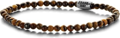 Frank 1967 Courageous Beads 7FB 0311 Natuurstenen Armband met Staal Element - Tijgeroog 4 mm - Lengte 20 cm - Bruin