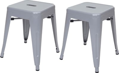 Set van 2 krukken MCW-A73, metalen kruk zitkruk, metalen industrieel ontwerp stapelbaar ~ grijs
