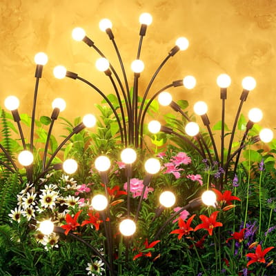 4 Stuks X 8 Leds Solar Tuinverlichting - Buitenverlichting Vuurvliegjes - Tuinlantaarn - Solar Tuinverlichting Bloemen - 4 Standen - Vuurvlieg-Effect - Met Grondspies - Beweegt Mee - Voor Tuin - Terras - Gazon