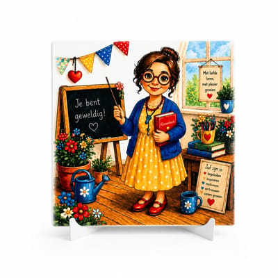 Decoratieve Tegel – Lief Cadeau Juf en meester - leraar - Je bent geweldig - incl houder