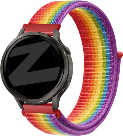 Bandz Nylon loop bandje (18mm) - Geschikt voor Garmin Vivoactive 4s / Vivomove 3s / Venu 2s / Venu 3s / Forerunner 255s / Forerunner 265s / Venu 4 - 41mm - Regenboog