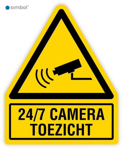 Simbol® - Stickers 24/7 Camera Toezicht met onderbord - Formaat 5 x 6,2 cm.