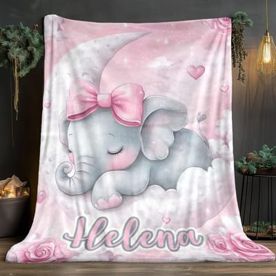 Op maat Roze Olifant Deken Gepersonaliseerde Naam Baby Meisje Cadeau Fleece Plaid Zacht Warm Alle Seizoenen Kinderkamer Decor 70x100cm28x39in white