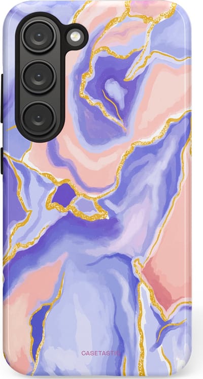 Casetastic hoesje geschikt voor Samsung Galaxy S23 - Dubbellaagse bescherming - Riviergloed - Fashion Case - Lavendel Lichtgrijs Zand Lichtroze