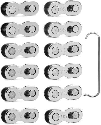 SnelShoppen - 12 Paar Kettingslot Fietsketting voor 6-7-8 9 10 11 Versnellingen, Herbruikbare Fietsketting, Zilver, Ideaal voor Fietsaccessoires en On