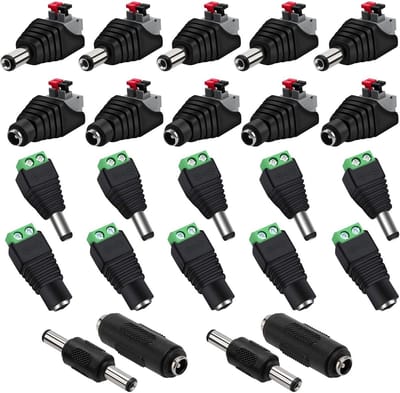 5 Paar 5.5mm x 2.1mm Push Buttons DC Voedingsadapters, Mannen en Vrouwen Connectoren, 12V Voeding voor CCTV Camera en LED Strip Verlichting + 4 Stuks Power Couplers