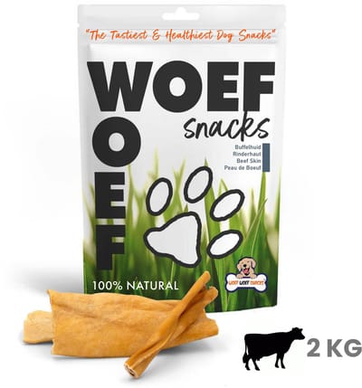 Woef Woef Snacks Hondensnacks Runderhuid - 2.00 KG - Kauwsnacks - Gedroogd vlees - Rund - honden vanaf 8kg - Geen toevoegingen
