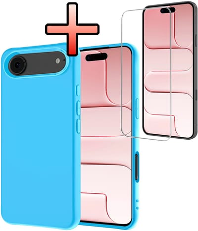 Hoesje - Met Screenprotector - Geschikt voor Apple iPhone Air - Sterk & Shockproof - Back Cover - Siliconen Case - Telefoon Hoes - Lichtblauw