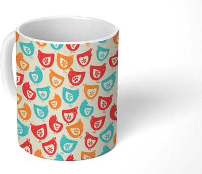 Mok - Koffiemok - Kip - Patroon - Bloemen - Mokken - 350 ML - Beker - Koffiemokken - Theemok