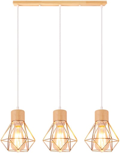 3 Hanglampen Industriële Diamant E27 Kroonluchter Vintage voor Slaapkamer Woonkamer Goud