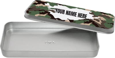 Metalen Pennendoos met Naam "Camouflage Groen"| Metalen Pennen Doos | Pennenblik | Pennendoosje Metaal | Kinderen Pennenblik