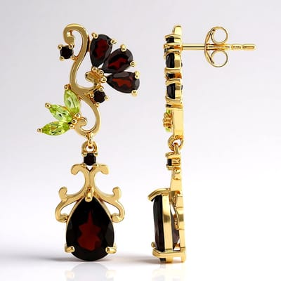 Cavill - Zilveren Oorbellen Verguld 925 Sterling - Peervormige Granaat 5,602 ct & Birmese Peridoot - Elegant Sieraad Zambia - Cocktail Oorbellen