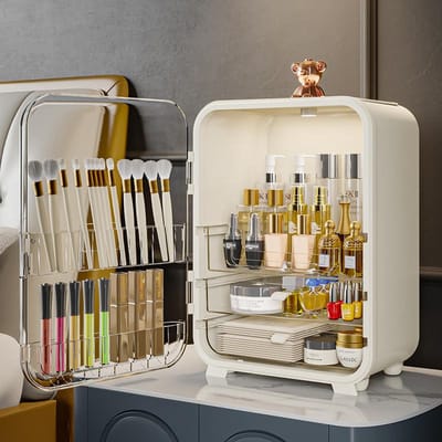 Cosmetica Opbergdoos Grote Capaciteit Nieuwe Desktop Opbergdoos Stofdicht Lippenstift Huidverzorging Kaptafel Licht Luxe Opbergrek wit
