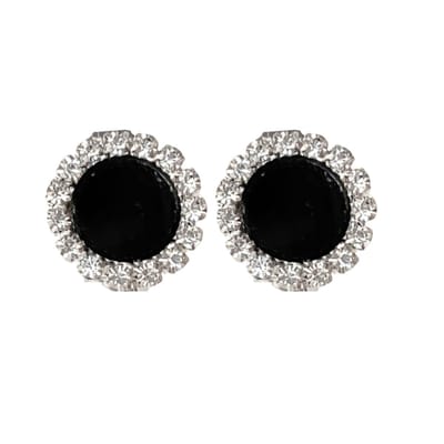 Clip Oorbellen- Zwart met strass rand- 1.5 cm- geen gaatje- Charme Bijoux