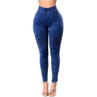 Dames zomermode hoge taille hoge elastische heuplift jeans S donkerblauwe kleur
