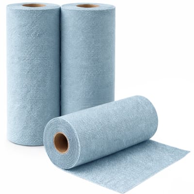 House of Husk Microvezeldoeken op Rol 3 Rollen van 20 Stuks - 30 x 30 cm - Pluisvrij - Wasbaar - Herbruikbaar Keukenrol - Keukenpapier - Blauw