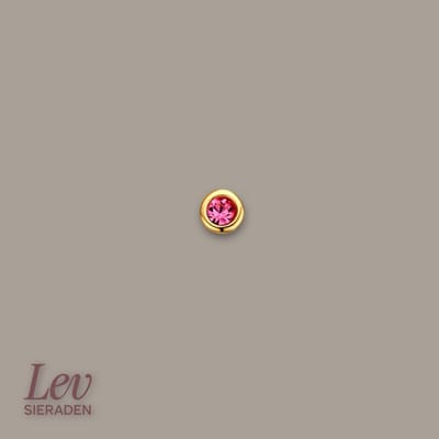 Lev Sieraden - Goud kleurig labret piercing met roze strass 3 mm - Goud kleurig 1 micron - lippiercing - tragus piercing - Oor piercing - Helix - 925 Zilver