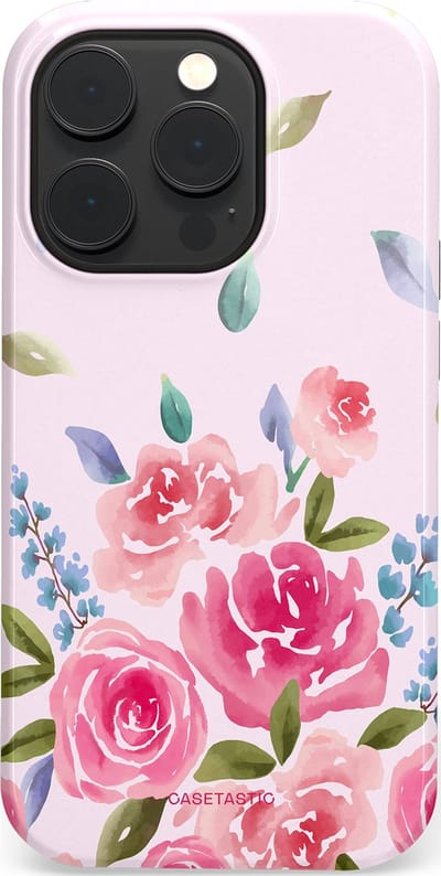 Casetastic hoesje geschikt voor Apple iPhone 14 Pro - MagSafe - Dubbellaagse bescherming - Aquarel Bloesem - Fashion Case - Lichtroze Lila Saliegroen