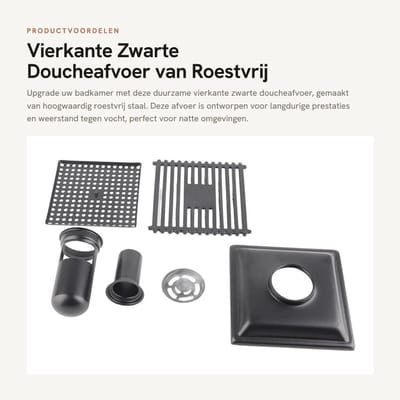 Dailygoods - Vierkante Zwarte Doucheafvoer van Roestvrij Staal