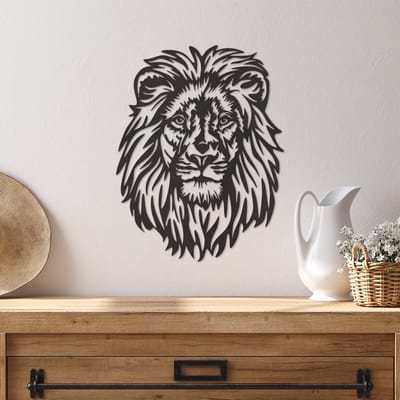 Wanddecoratie Leeuw - Muurdecoratie Leeuw - Muurdecoratie Hout - Wanddecoratie Hout - Muurdecoratie Woonkamer - Wanddecoratie Woonkamer - Wanddecoratie Industrieel - Wanddecoratie Dieren - Home Decor - Wall Line Art - 37 x 29 cm