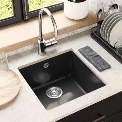 vidaXL - Wasbak - 80% - Kwarts - en - 20% - Hars - 430 - x - 460 - mm - Zwart