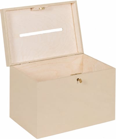 HAUDT® Enveloppenkist met slot BAS Zand - 29 x 20 x 21 cm - houten kist met slot - incl. koperen sleutel - beige kleur opbergkist