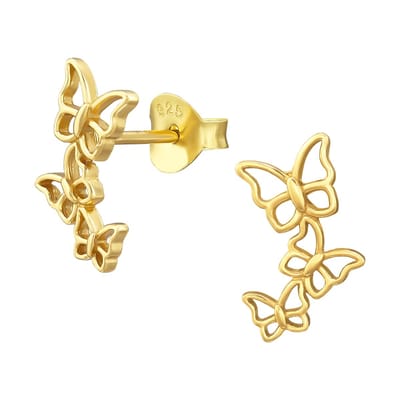 Vlinder oorbellen - 925 Sterling zilver - Butterflies Gold plated - Cadeautip - Damesdingetjes