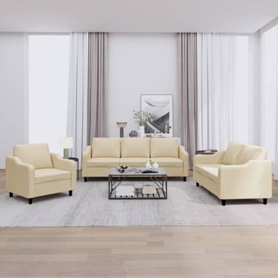 vidaXL - 3-delige - Loungeset - met - kussens - stof - crèmekleurig